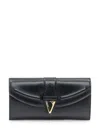 Versace Virtus Leather Wallet On Chain In Brown