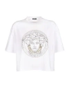 VERSACE VERSACE VERSACE WHITE T-SHIRT WITH STRASS WOMAN T-SHIRT WHITE SIZE 4 COTTON