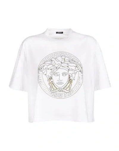 Versace White T-shirt With Strass Woman T-shirt White Size 4 Cotton