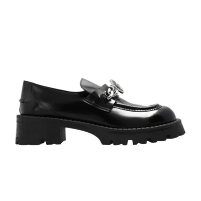 Pre-owned Versace Wmns Calf Leather Loafers 'black Palladium' | Women's Size 37