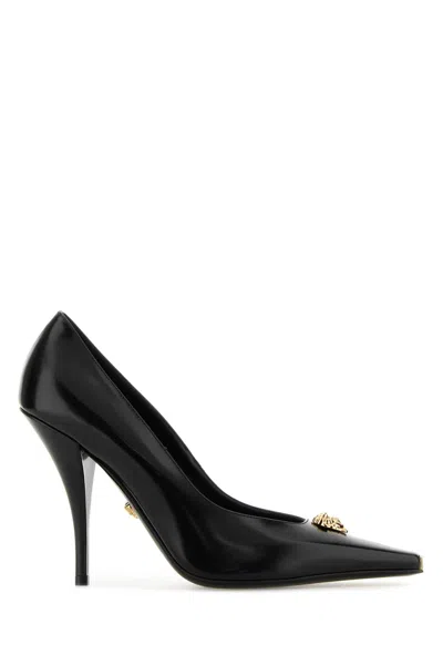 Versace Versatile Black Leather Pumps With 11 Cm Heel