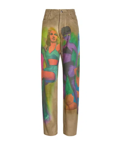 Versace Versatile High-waist Straight-leg Printed Jeans In Brown
