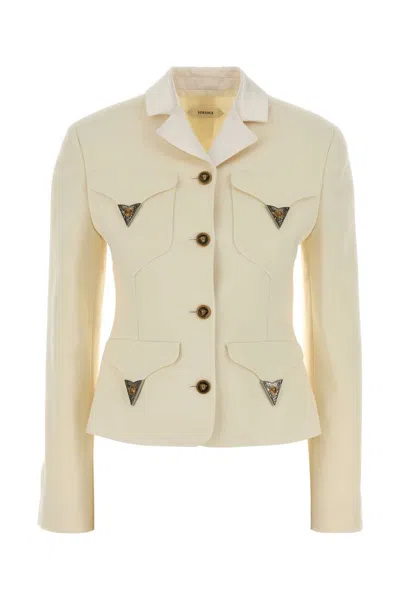 Versace Versatile Ivory Stretch Wool Blazer For Women In White