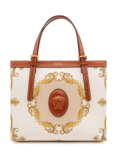 Versace Versatile Medium Leather Tote Handbag In Multicolor/gold