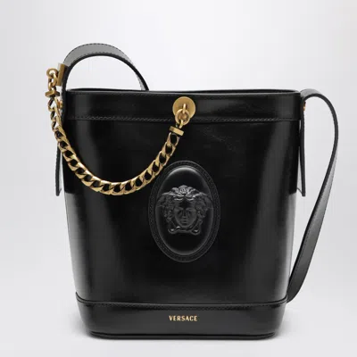 Versace Versatile Mini Leather Bucket Bag In Black