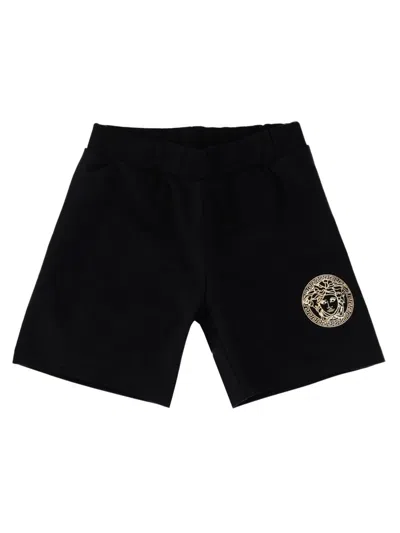 Versace Versatile Unisex Kids Cotton-blend Shorts With Stretch In Black