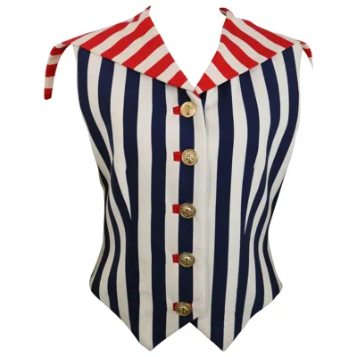 Pre-owned Versace Versus By Gianni  Colour Blocked Stripes Cropped Vest In Gray