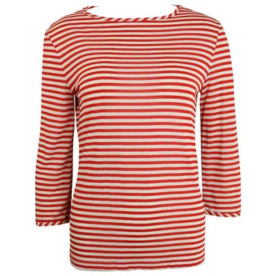 Pre-owned Versace Versus By Gianni  Red/white Stripe Three Quarter Sleeve Top In Sand