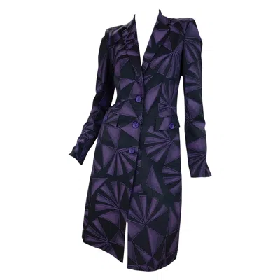 Pre-owned Versace Versus By  Vintage Geometric Print Jacquard Coat In Black