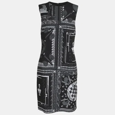 Versace Versus  Black/grey Printed Satin Sleeveless Midi Dress