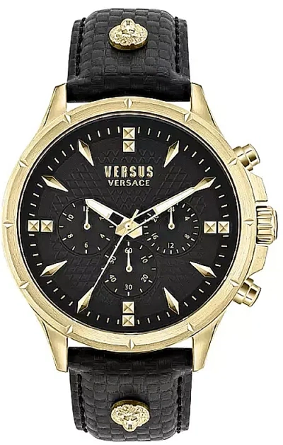 Pre-owned Versace Versus  Mens Chrono Lion Gold 45mm Strap Fashion Watch