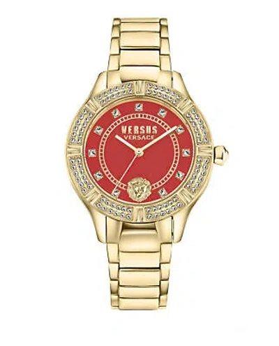 Pre-owned Versace Versus  Womens Canton Road Crystal Gold 36mm Bracelet Fashion Watch