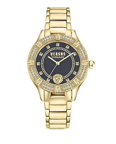 Pre-owned Versace Versus  Womens Canton Road Crystal Gold 36mm Bracelet Fashion Watch