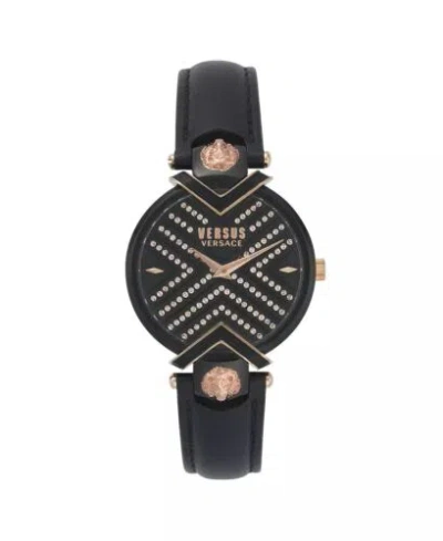 Pre-owned Versace Versus  Womens Mabillon Two-tone Black Leather Strap Watch, 36mm $280