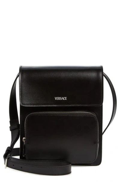 VERSACE VERTICAL LEATHER MESSENGER BAG