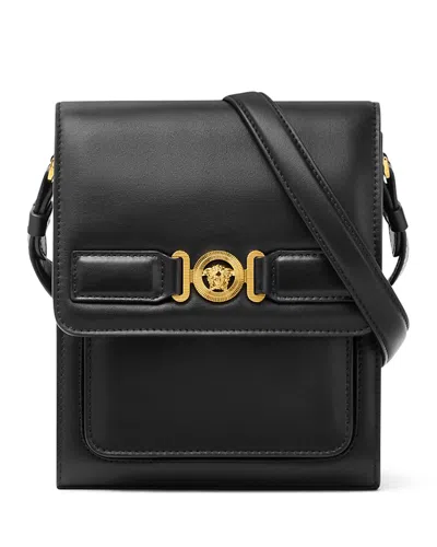 Versace Vertical Messenger Bag In Black/ Gold