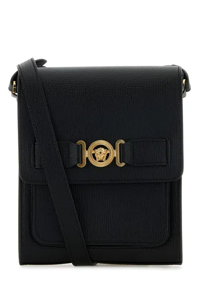 VERSACE VERSACE BLACK LEATHER MEDUSA BIGGIE CROSSBODY BAG