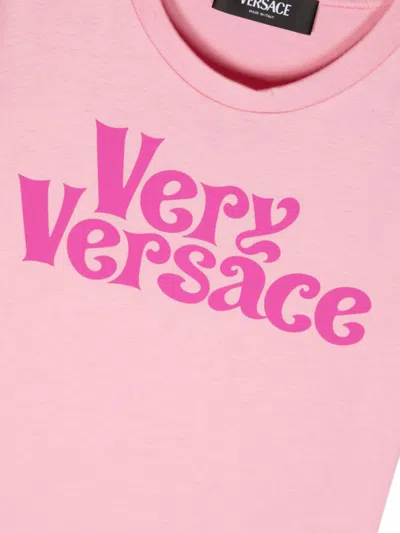 Versace Kids' Very  Print Jersey T-shirt In Pink