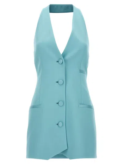 Versace X Dua Lipa Waistcoat Mini Dress In Light Blue