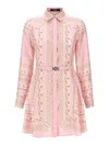 Versace Barocco Chain Pattern Mini Shirt Dress In Pink