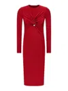Versace Twisted Safety-pin Long-sleeve Jersey Midi Dress In Red