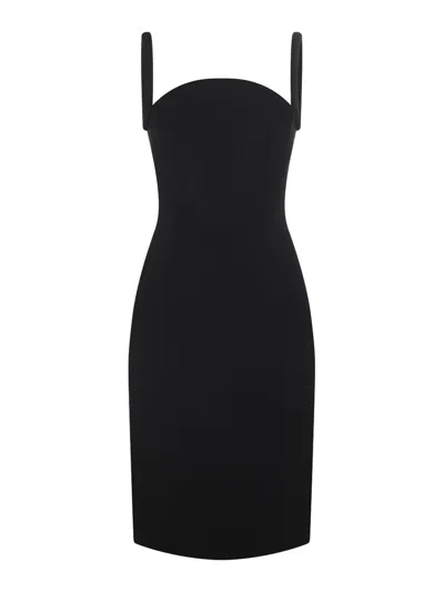 Versace Satin Pencil Midi Dress In Black