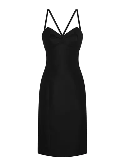 Versace Silk Midi Dress With Heart Collar In Black