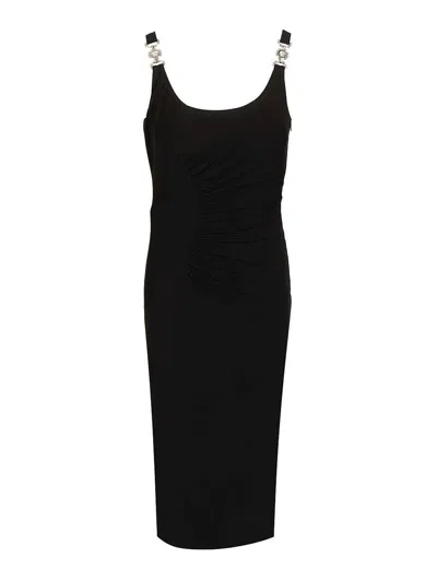 Versace Draped Sleeveless Midi Dress In Black