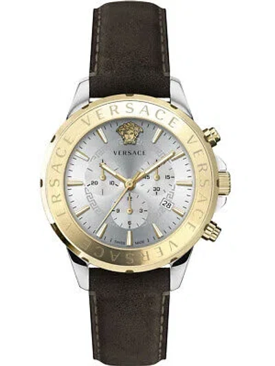 Pre-owned Versace Vev601323 Signature Chronograph Mens Watch 44mm 5atm