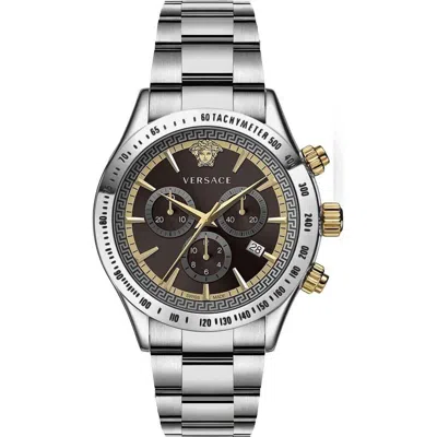 Pre-owned Versace Vev700419 Classic Chronograph Brown Silver Steel Men's Swiss Made