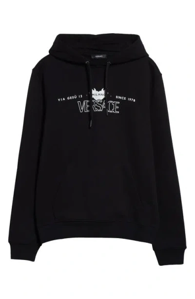 Versace Via Gesù Logo Graphic Hoodie In Black Print