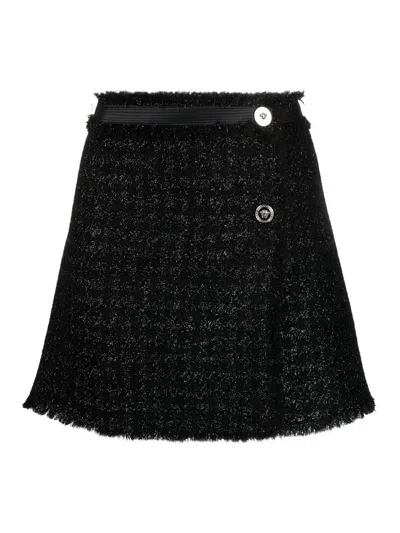 VERSACE VICHY TWEED WRAP MINI SKIRT