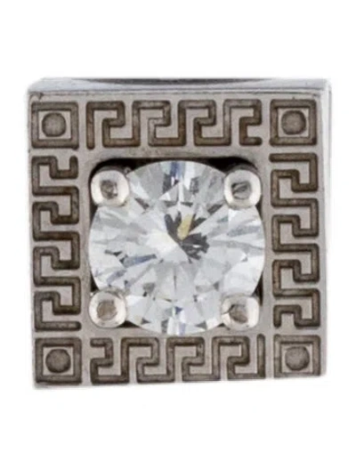 Pre-owned Versace Vintage 18k Diamond Greek Key Stud Earring In Multi