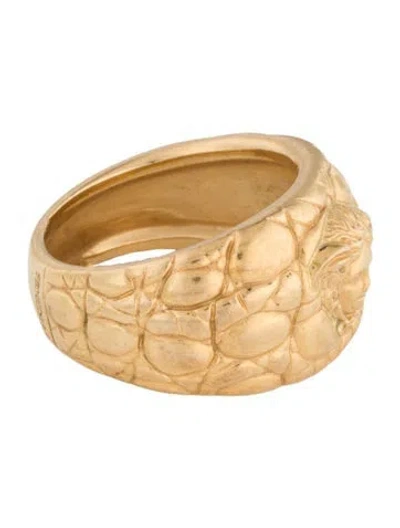 Pre-owned Versace Vintage 18k Textured Medusa Head Ring In Multi