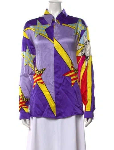 Pre-owned Versace Vintage 1990's Button-up Top In Purple