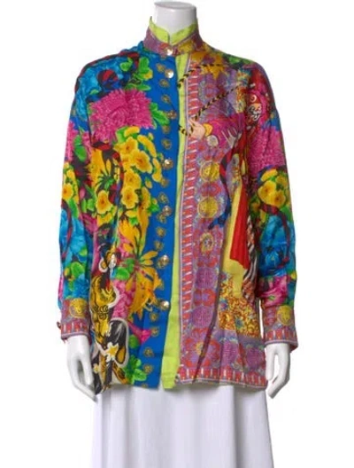 Pre-owned Versace Vintage 1990's Top In Blue/pink/yellow