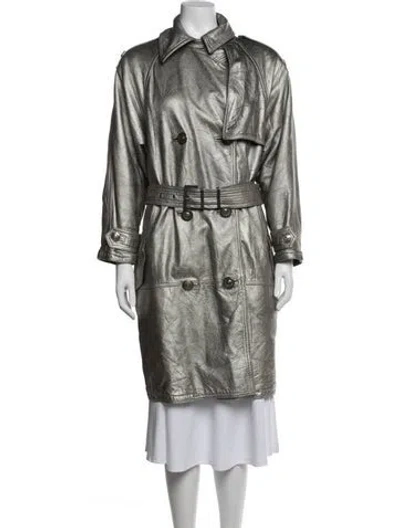 Pre-owned Versace Vintage 1990's Trench Coat In Metallic/silver