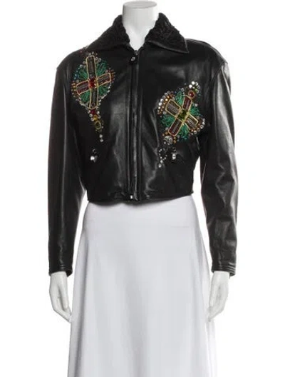 Pre-owned Versace Vintage 1991 Biker Jacket In Black