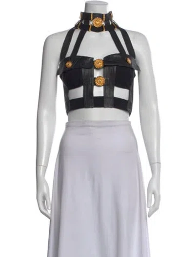 Pre-owned Versace Vintage 1992 Crop Top In Black