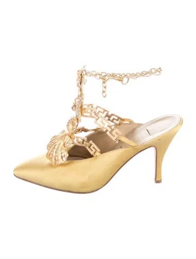 Pre-owned Versace Vintage 1992 T-strap Pumps In Yellow