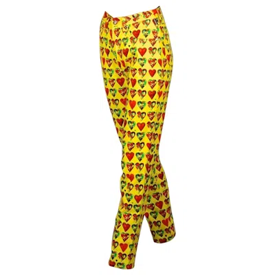 Pre-owned Versace Vintage 1997 Gianni  Signature Multicolor Heart Prints Yellow Pants