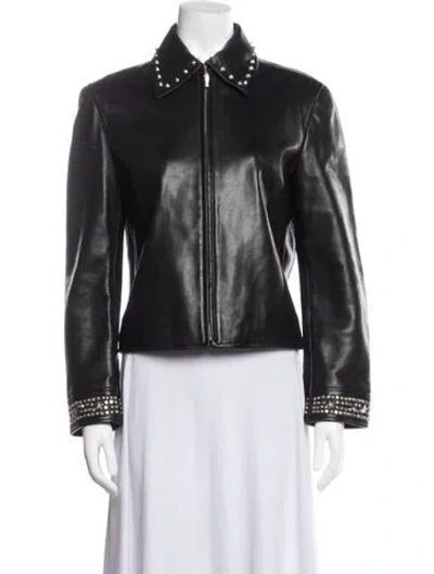 Pre-owned Versace Vintage 1998 Biker Jacket In Black