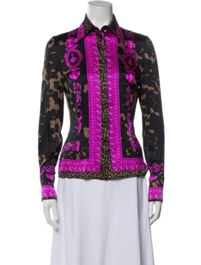 Pre-owned Versace Vintage 2000's Button-up Top In Purple