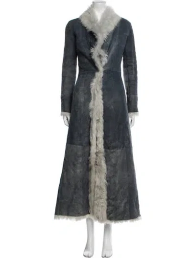 Pre-owned Versace Vintage 2001 Fur Coat In Blue