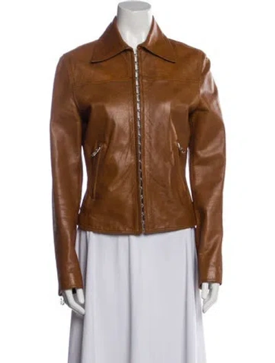 Pre-owned Versace Vintage 2002 Biker Jacket In Brown