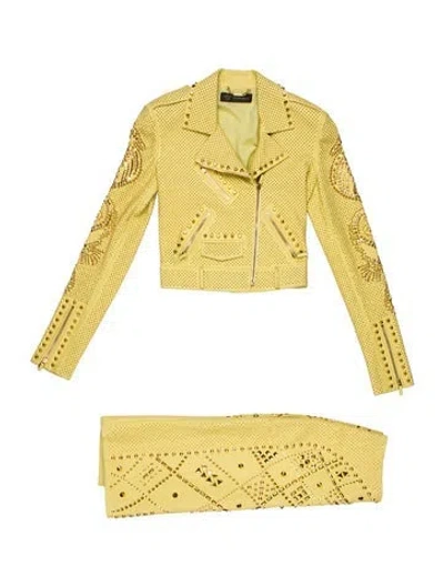 Pre-owned Versace Vintage 2012 Skirt Suit In Yellow