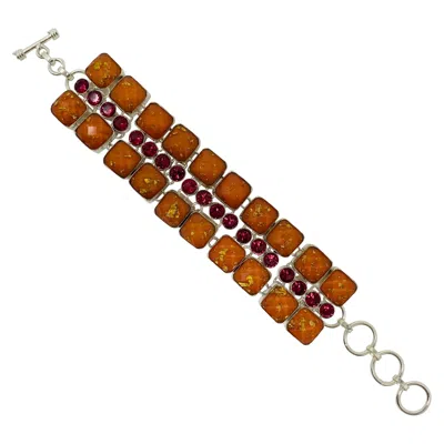 Pre-owned Versace Vintage Artisan 925 Sterling Silver Semi-precious Stone Bracelet 1970s In Brown