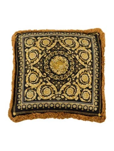 Pre-owned Versace Vintage Atelier Silk Baroque Throw Pillow In Black