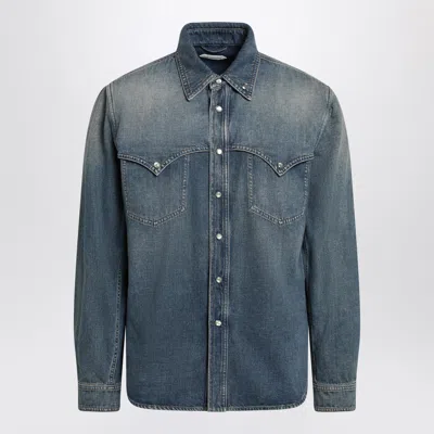 Versace Medusa Faded Denim Shirt In Blue