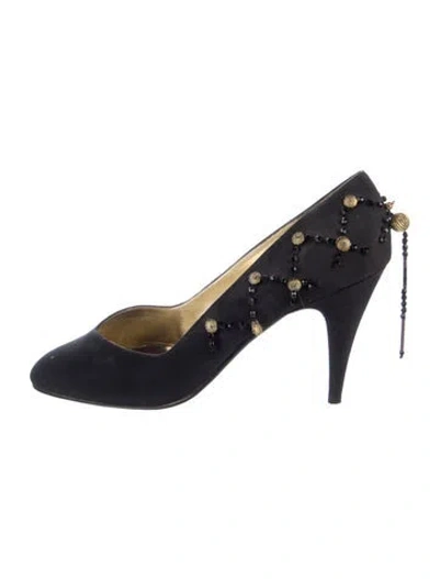 Pre-owned Versace Vintage Canvas Pumps In Black